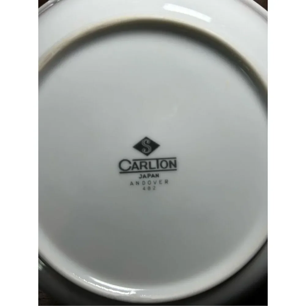 Carlion Andover 12 1/4” Round Platter, Japan Gray Floral Silver Rim Plate and Bo